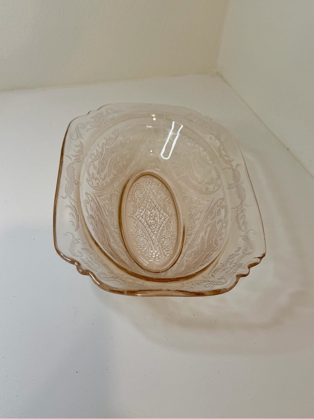 1930s Vintage Pink Pressed Glass Serving Bowl